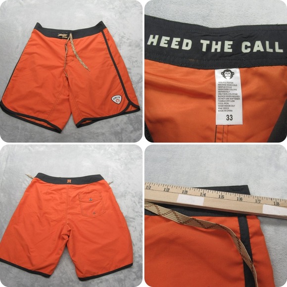 Howler Other - Howler Swim Shorts‎ Mens 33 Orange Pocket Unlined Lace-Up Board Trunks Surfing